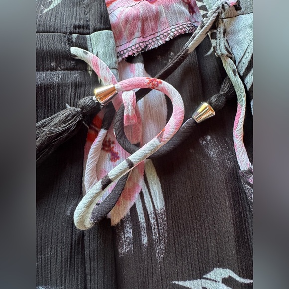 Miken Black and Pink Sheer Open Front cinch tie waist Swim Cover-Up Size XL - Picture 12 of 12